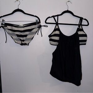 Women’s size XL black and white stripe tankini